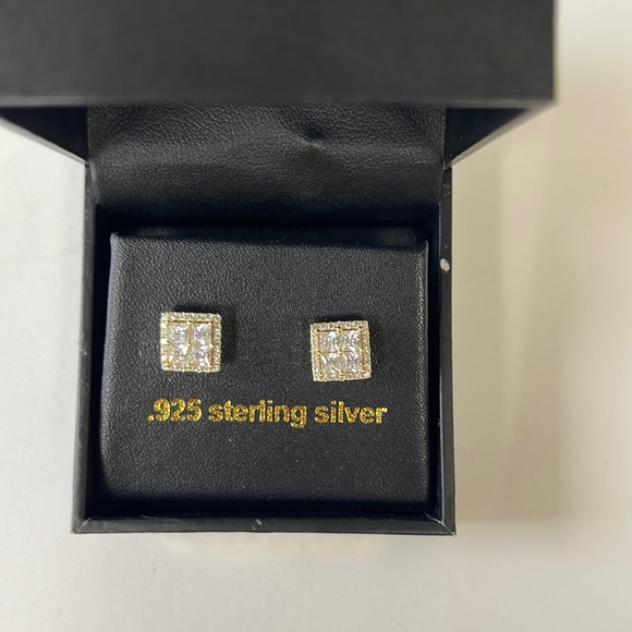 NWT King Ice .925 Sterling silver/gold Button Earrings - Picture 1 of 5
